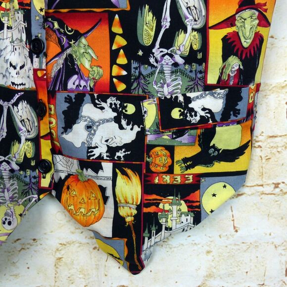 VTG 90s Smoke Valley Halloween Theme Vest Women L/XL Dracula Witch Skeleton Owl - Picture 5 of 10